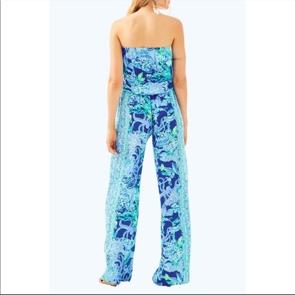 Lilly Pulitzer Pim Blue Current Sea Sirens Engineered Jum Strapless Jumpsuit - Picture 2 of 8